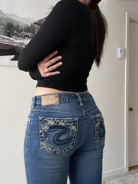 Insane Y2K Low Rise Floral Embroidered Jeans Slim Fit Boho Coquette Denim